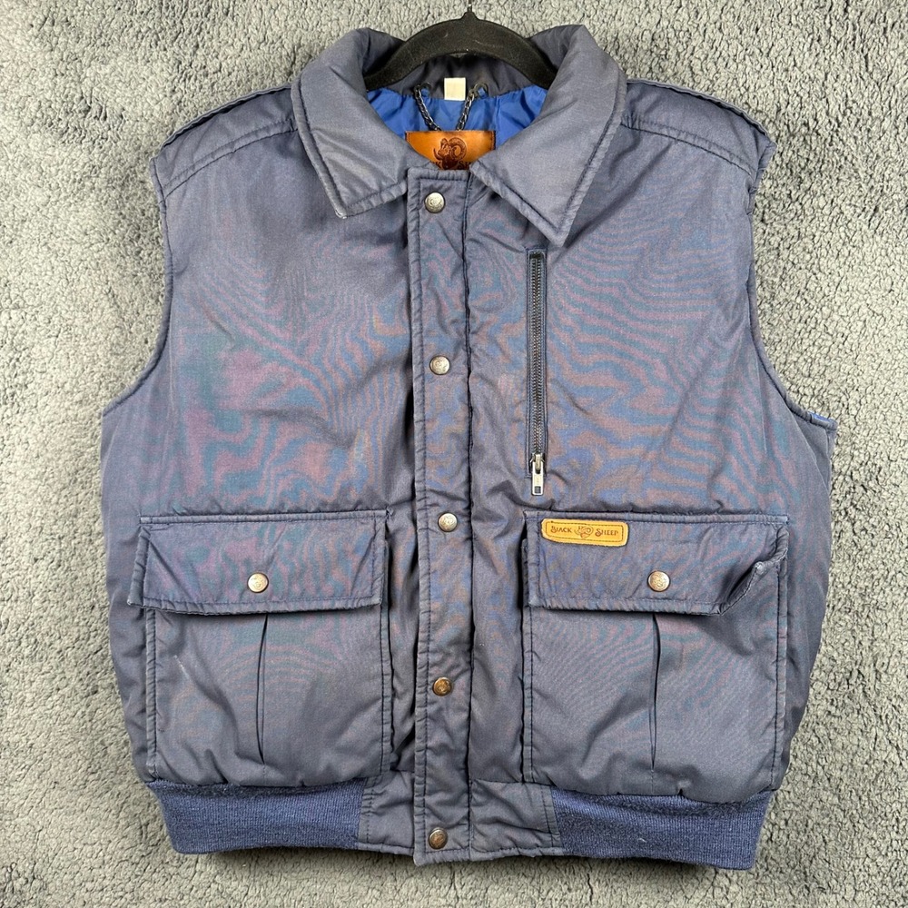 Vintage Black Sheep Mens Large Navy Blue Puffer Hunting Vest Quilted Insulated